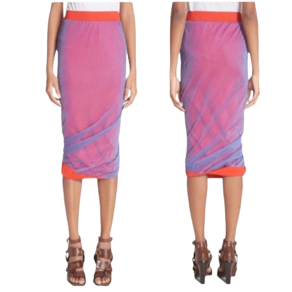 ATLEIN Vibrant Shimmer Twist Mesh Pencil Midi Skirt Pink Purple Red 42 M‎ Fairy